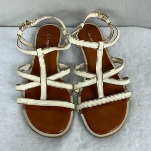 Gianni Bini Womens Strappy Sandals White Gold Size‎ 9.5M Flat Buckle Adjustable